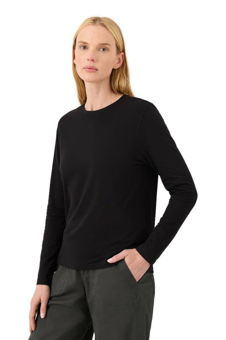 Luxe Essential Crewneck Long Sleeve Tee Made With Organic Cotton, Alternate, color, Black