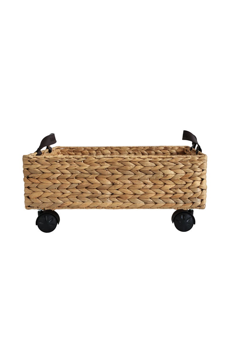 Adaline Classic Farmhouse Hand-Woven Hyacinth Rectangular Underbed Storage Bin with Wheels and Handles, Alternate, color, Natural