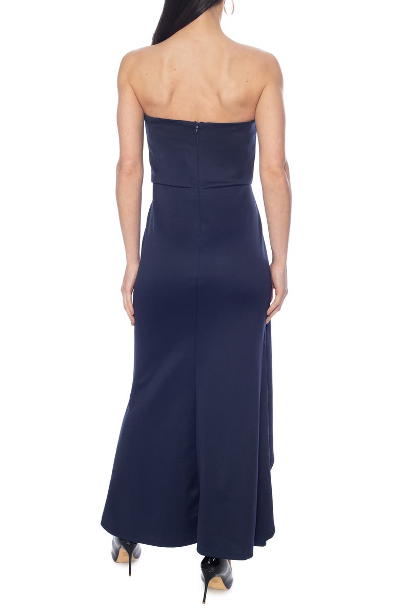 Marina Strapless Draped Side Gown, Alternate, color, Navy
