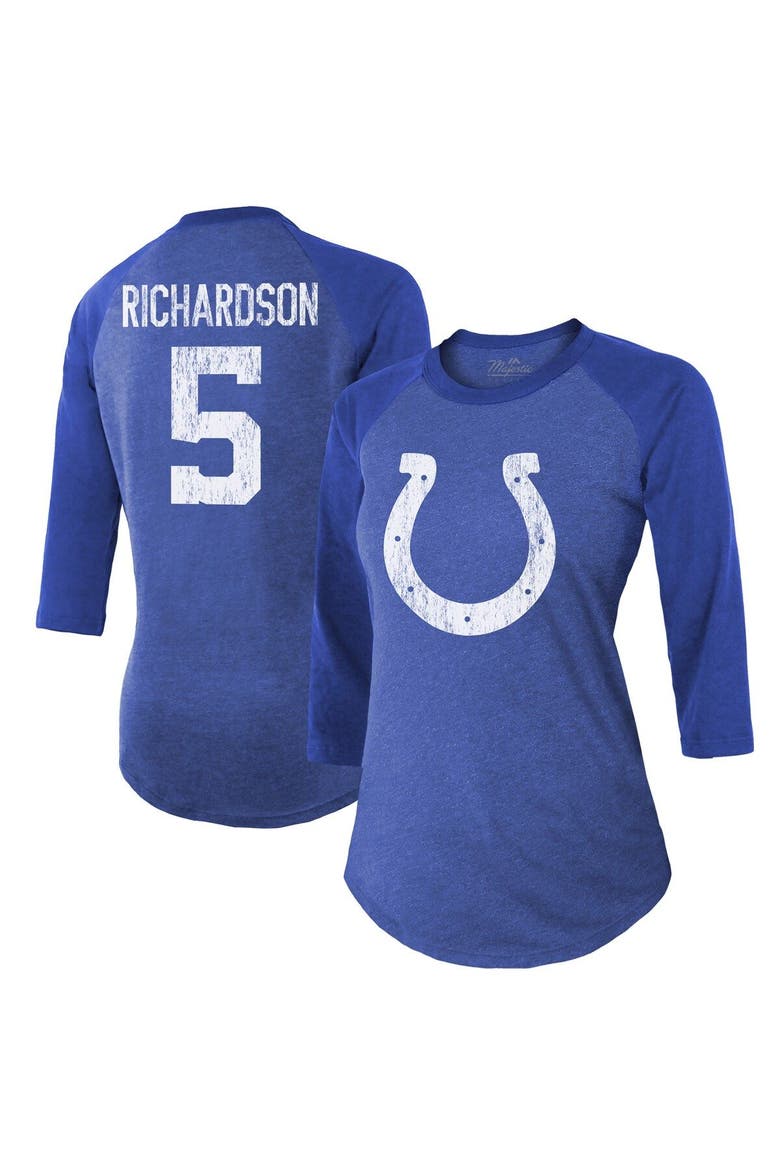 Women's Majestic Threads Anthony Richardson Royal Indianapolis Colts Player Name & Number Tri-Blend 3/4-Sleeve Fitted T-Shirt, Main, color, Royal