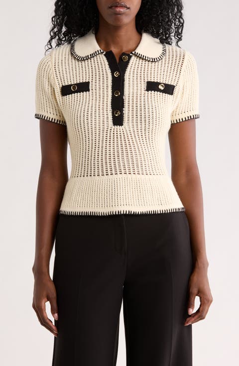 Open Stitch Polo Sweater