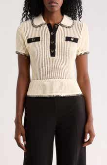 Open Stitch Polo Sweater