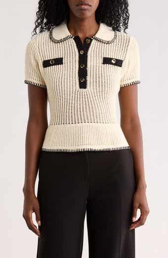 Open Stitch Polo Sweater