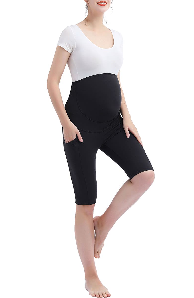 Kimi & Kai Fio  Belly Support Pocket Maternity Bike Shorts, Alternate, color, Black