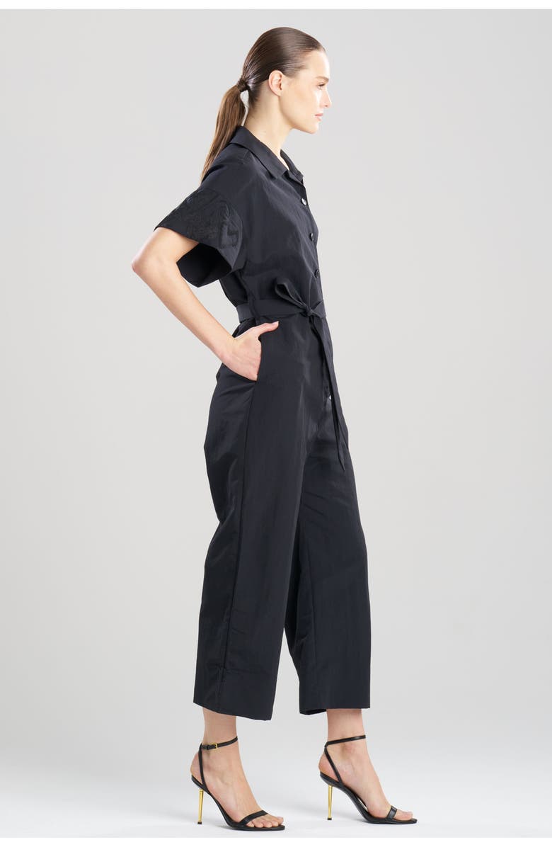 N Natori Solid Taffeta Jumpsuit with Embellishment, Alternate, color, Black