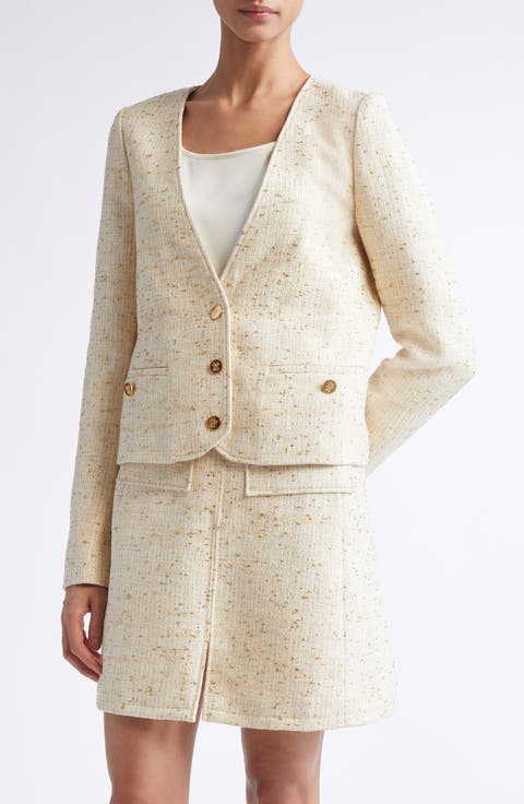 V-Neck Tweed Crop Jacket