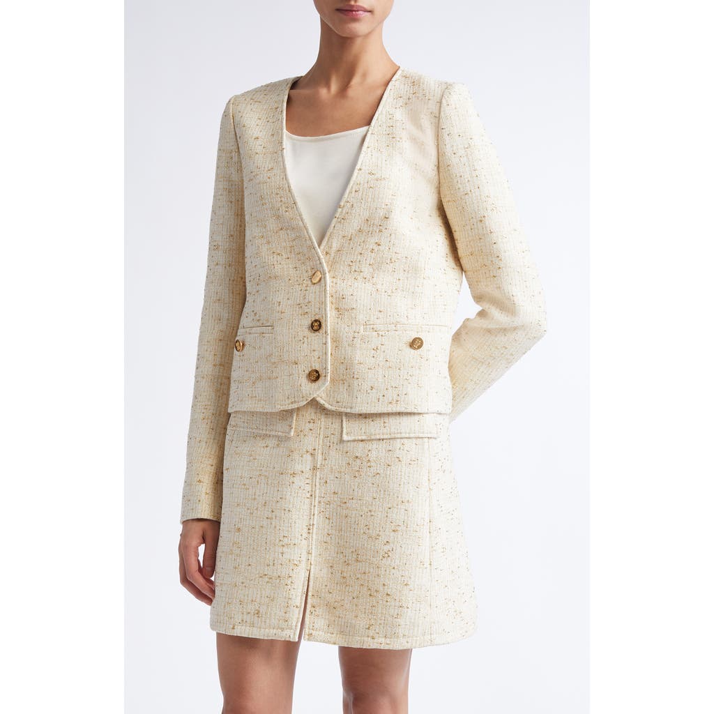 Giambattista Valli V-neck Tweed Crop Jacket In Burgundy