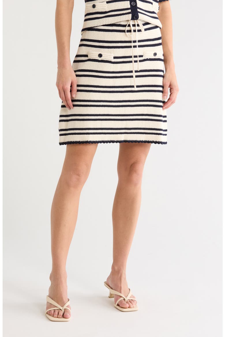 Striped Crochet Pencil Skirt, Main, color, CREAM/ NAVY