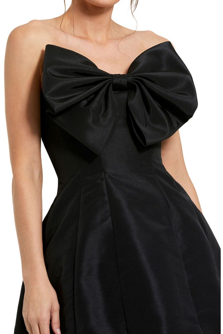 Strapless Oversized Bow Fit & Flare Mini Dress, Alternate, color, BLACK