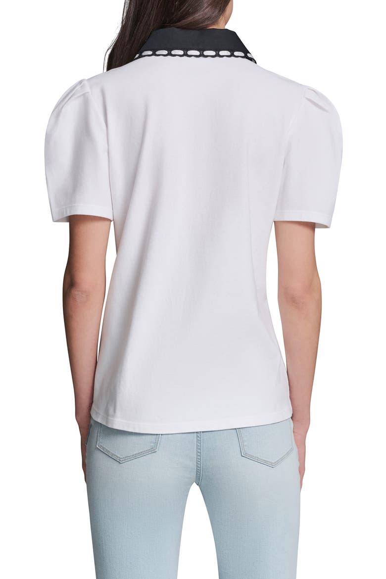Contrast Collar Puff Sleeve Stretch Cotton Piqué Polo Shirt, Alternate, color, SOFT WHITE