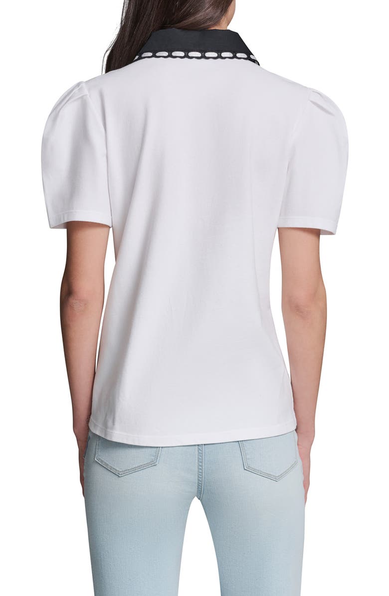 KARL LAGERFELD PARIS Contrast Collar Puff Sleeve Stretch Cotton Piqué Polo Shirt, Alternate, color, Soft White