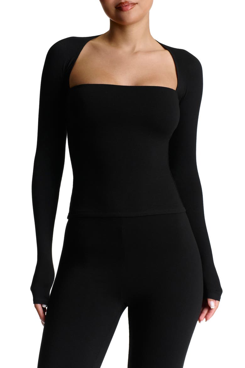Queen Anee Neck Long Sleeve Top, Main, color, BLACK