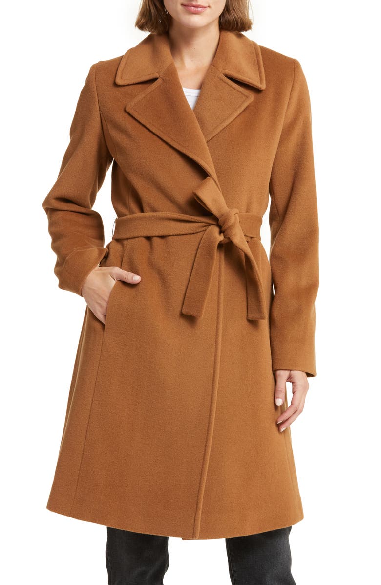 Fleurette Belted Wool Blend Coat, Main, color,