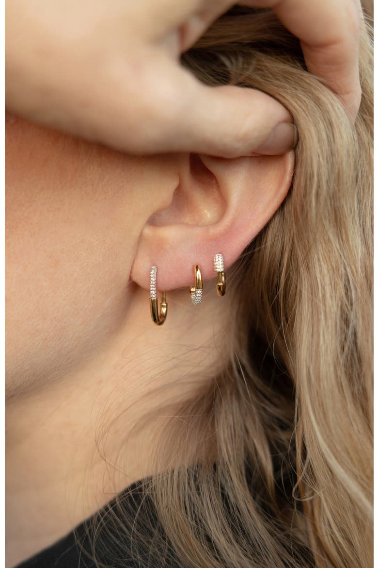 14kt Gold Vermeil Pavé Staple Hoop Earrings, Alternate, color, Yellow Toned Gold