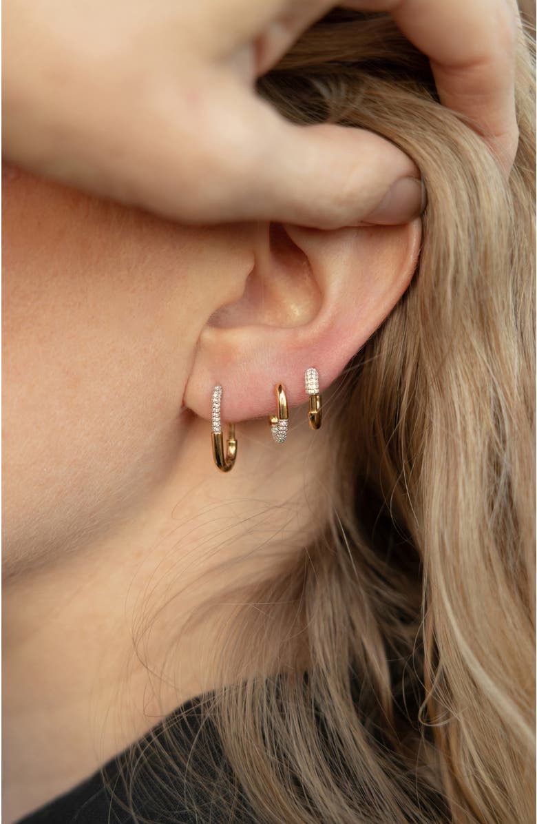 Otiumberg 14kt Gold Vermeil Pavé Staple Hoop Earrings, Alternate, color, Yellow Toned Gold