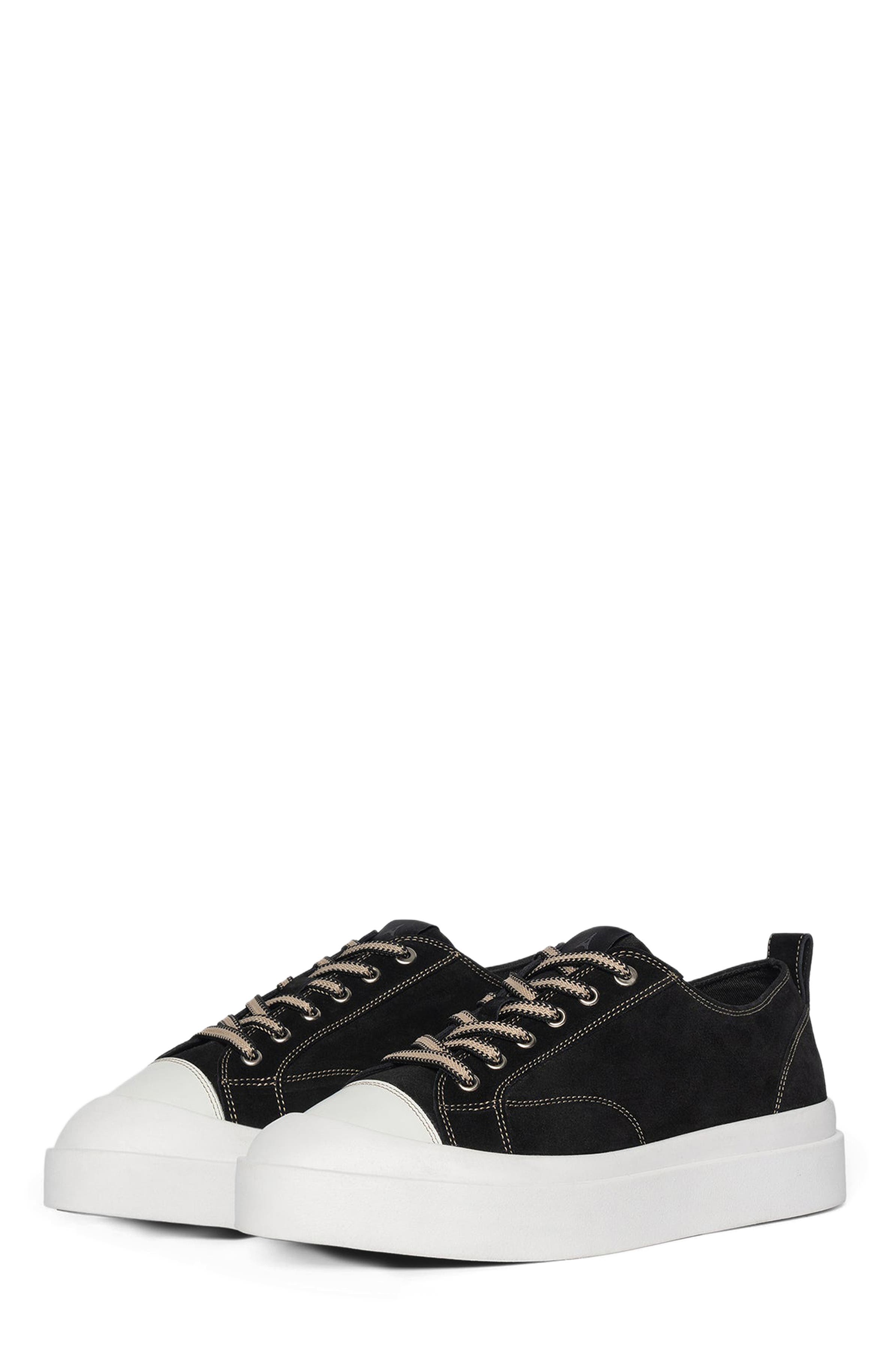 Manière De Voir Vienna Suede Contrast Stitch Sneaker, Alternate, color, Black