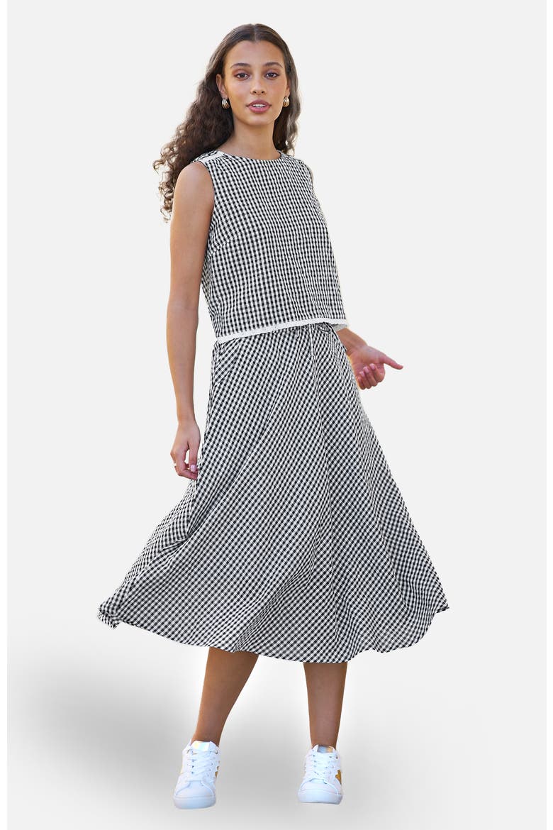 Gingham Cotton Midi Skirt, Alternate, color, Black