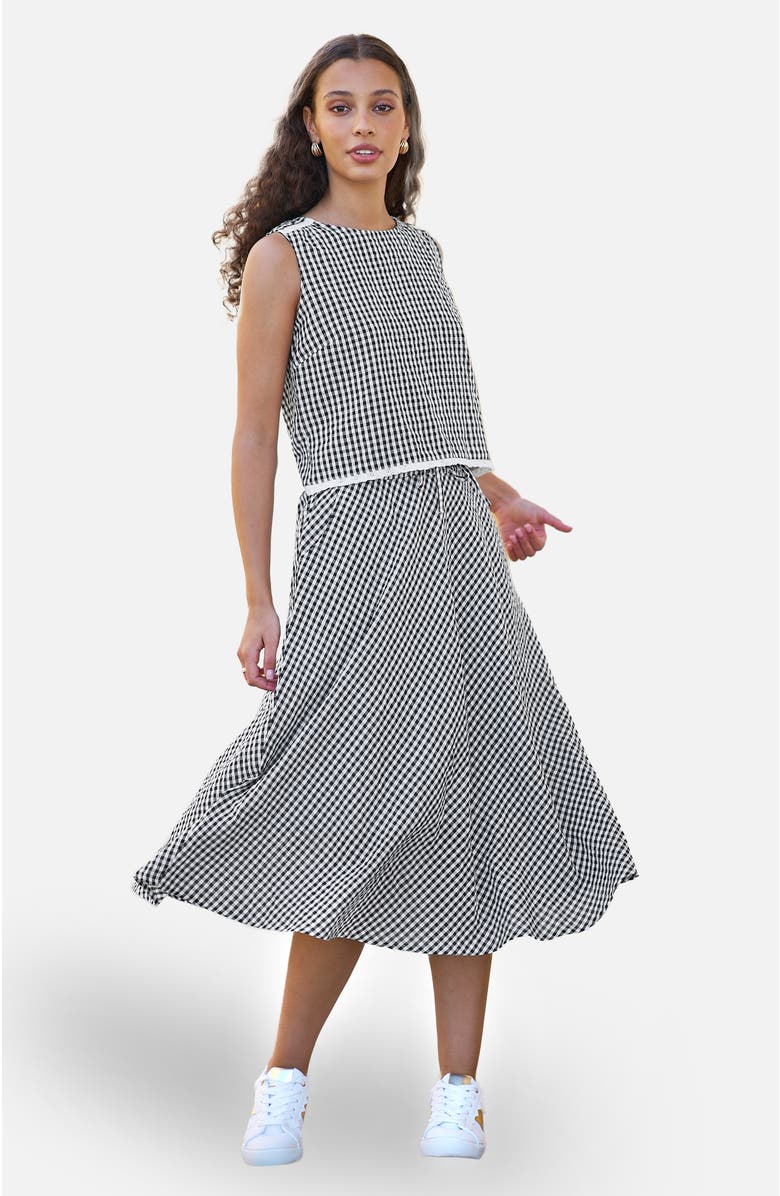Yumi Gingham Cotton Midi Skirt, Alternate, color, Black