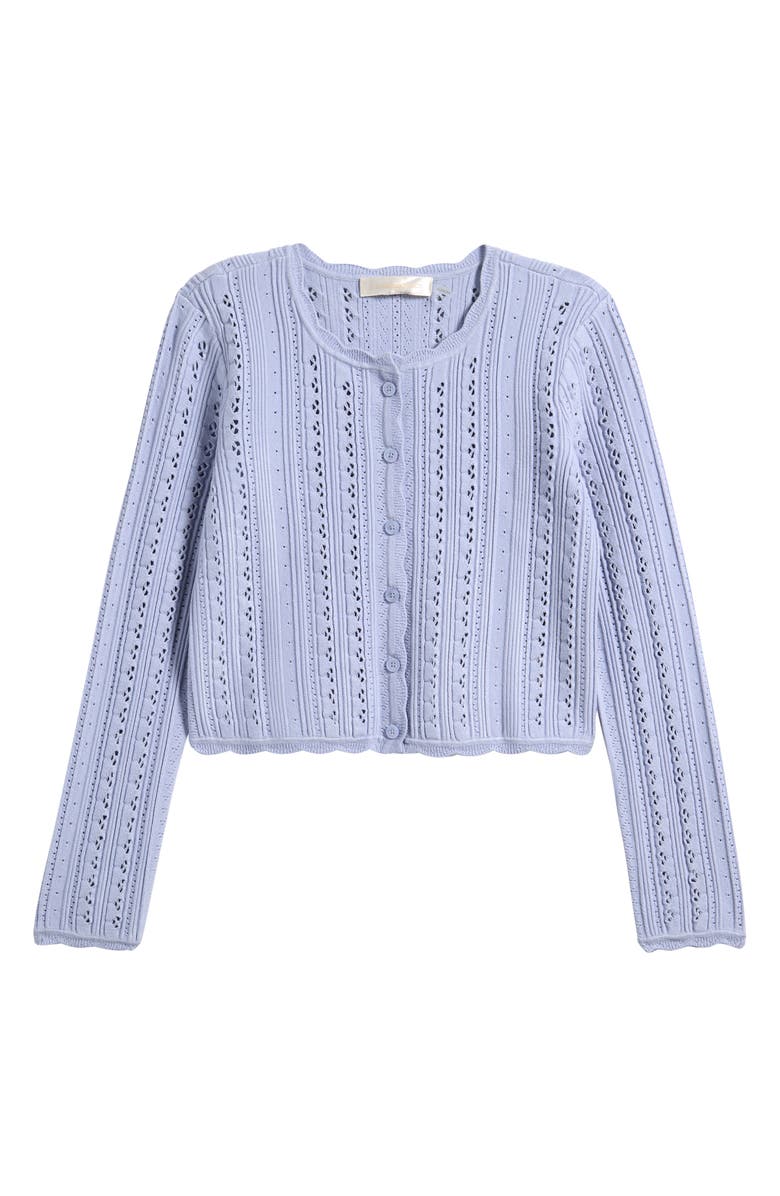 LoveShackFancy Emlynn Pointelle Cardigan, Main, color, Moonwash