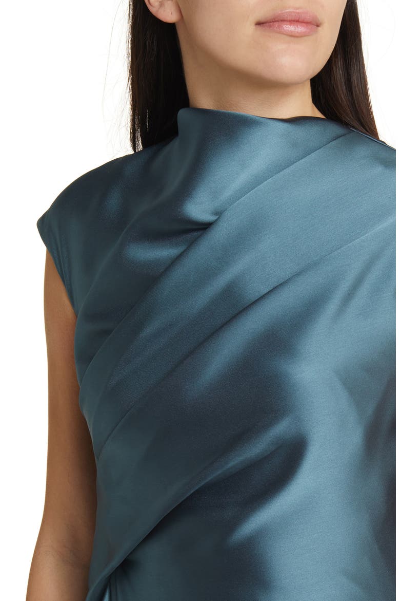 Drape Asymmetric Hem Satin Cocktail Dress, Alternate, color, PETROL