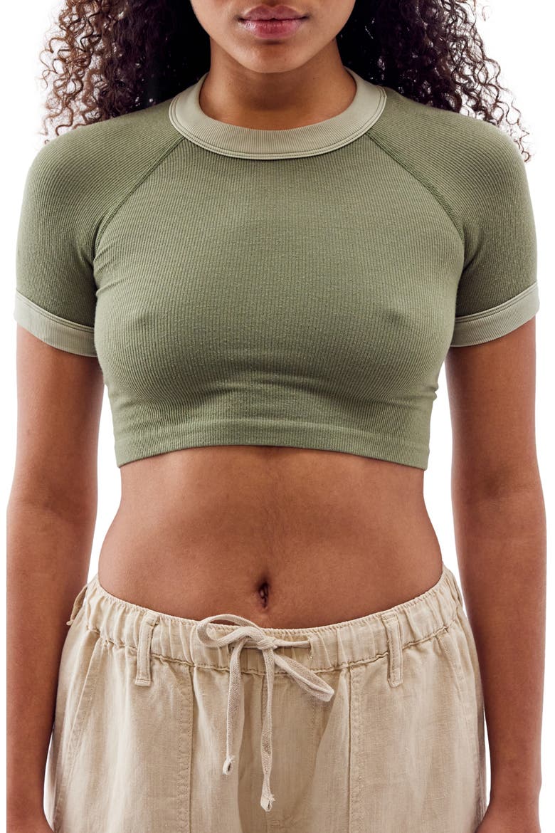 Rib Ringer Crop T-Shirt, Main, color, GREEN