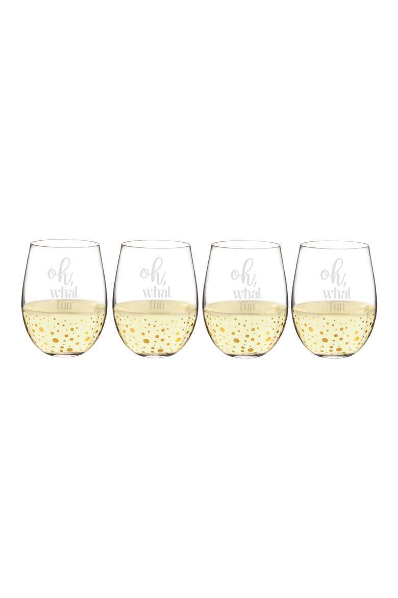 Oh What Fun Set of 4 Stemless Wine Glasses, Main, color, GOLD