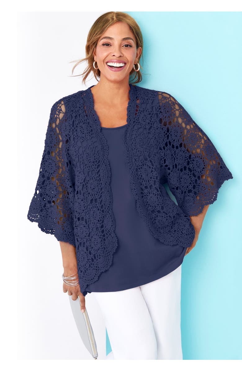 Jessica London Crochet Cardigan, Alternate, color, Black