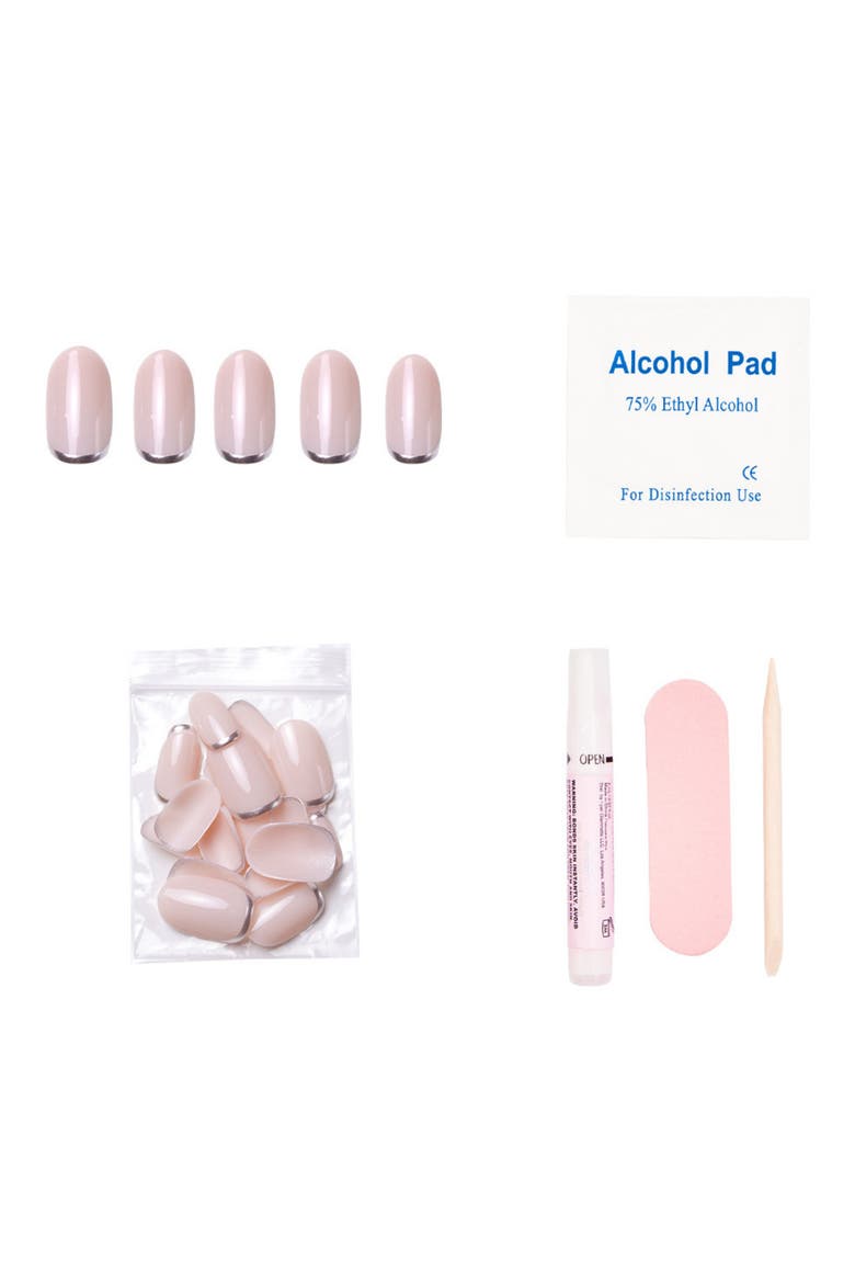 Short Round Press-On Nails Set, Alternate, color, SILVER BELLE