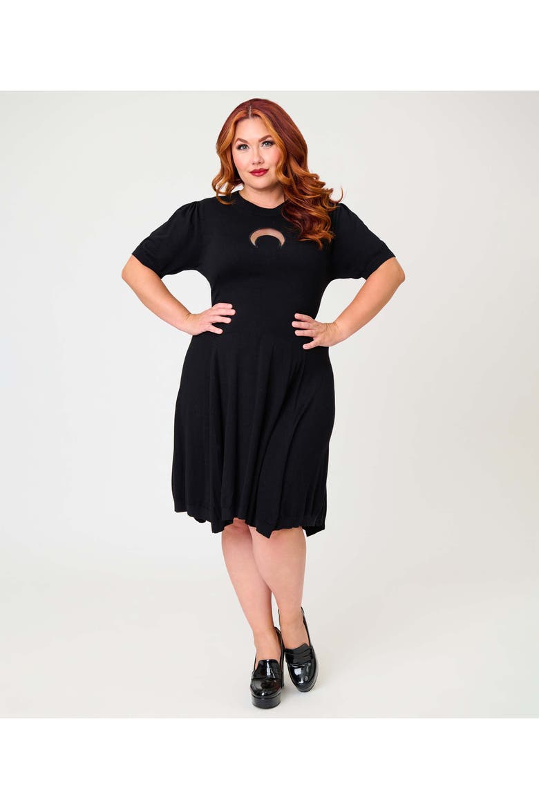 Plus Size Heart Cutout Flare Dress, Main, color, Black Crescent Moon