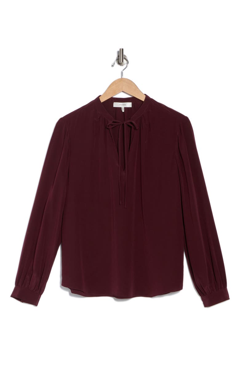 FRAME Shirred Long Sleeve Silk Top, Alternate, color, Wine