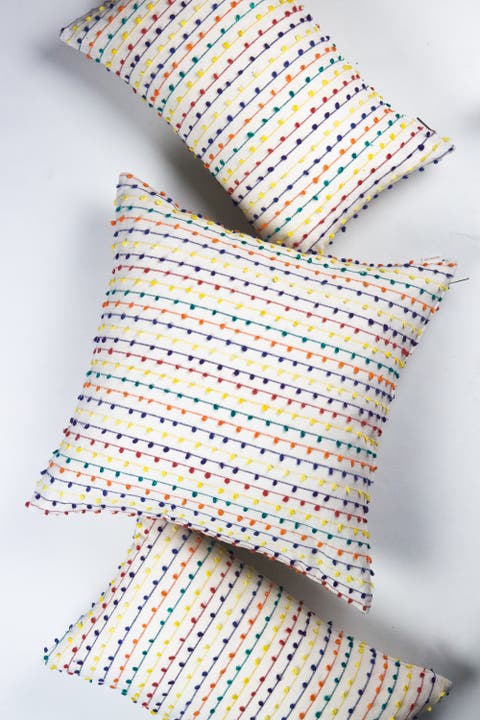 Vintage Rainbow Nubby Throw Pillow