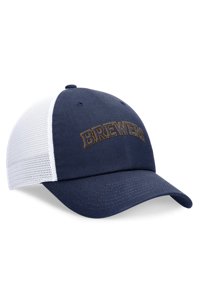 Nike Men's Nike Navy Milwaukee Brewers Evergreen Wordmark Trucker Adjustable Hat, Alternate, color, 