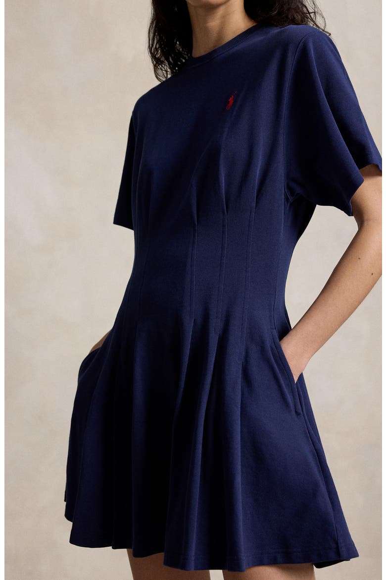 Pleated Cotton Jersey T-Shirt Minidress, Alternate, color, NEWPORT NAVY