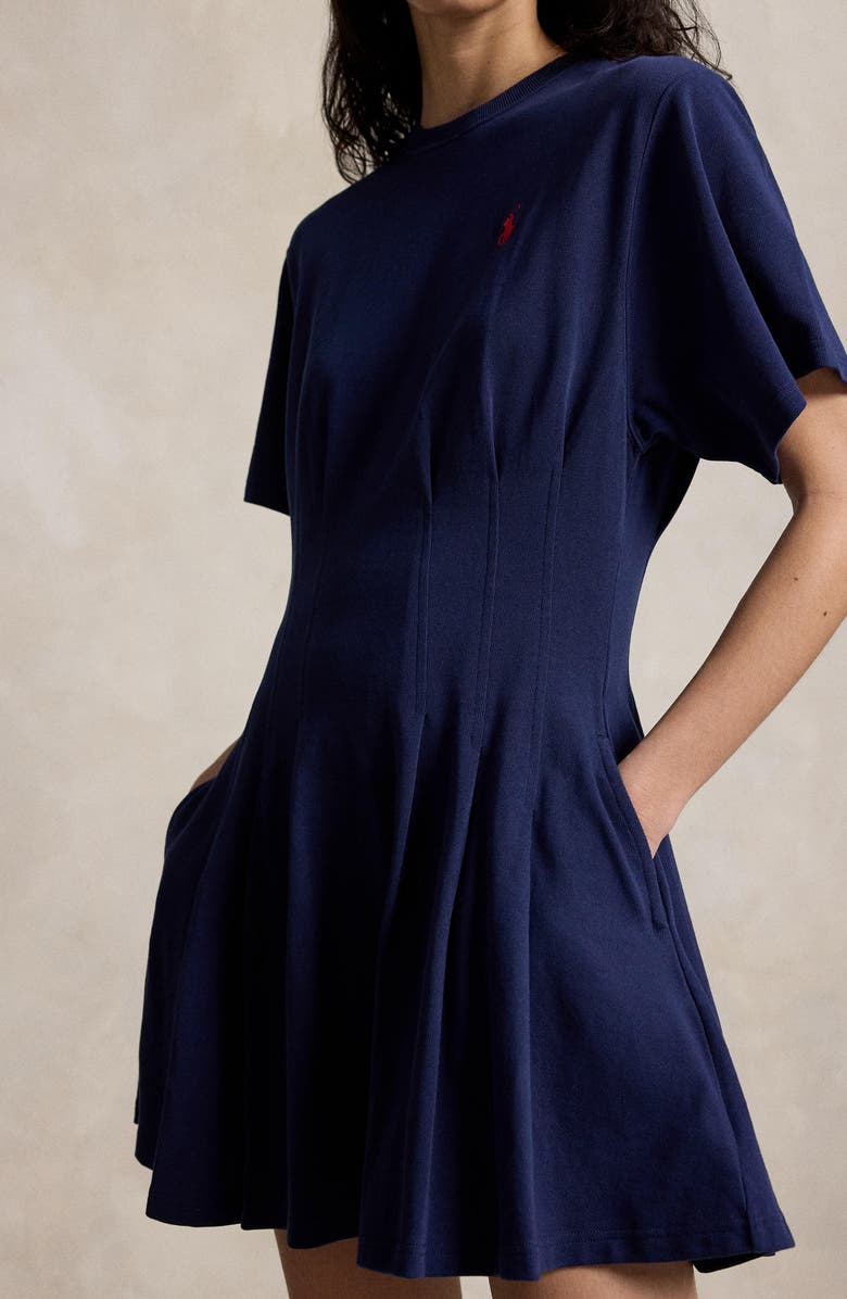 Polo Ralph Lauren Pleated Cotton Jersey T-Shirt Minidress, Alternate, color, Newport Navy