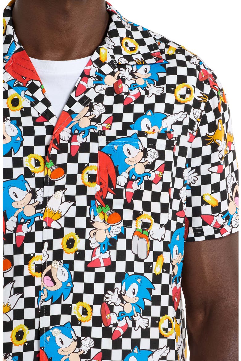 Relaxed Fit Sonic the Hedgehog® Print Camp Shirt, Alternate, color, WHITE CHECK MULTI