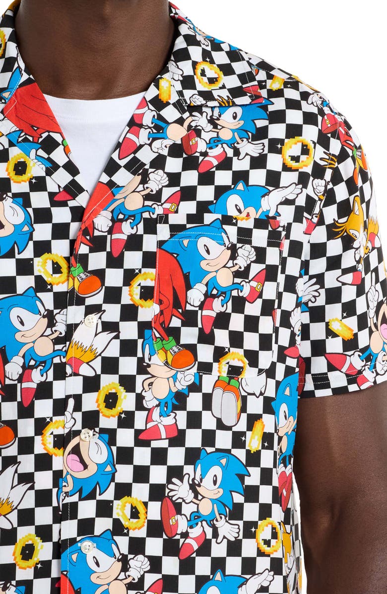 OppoSuits Relaxed Fit Sonic the Hedgehog<sup>®</sup> Print Camp Shirt, Alternate, color, White Check Multi