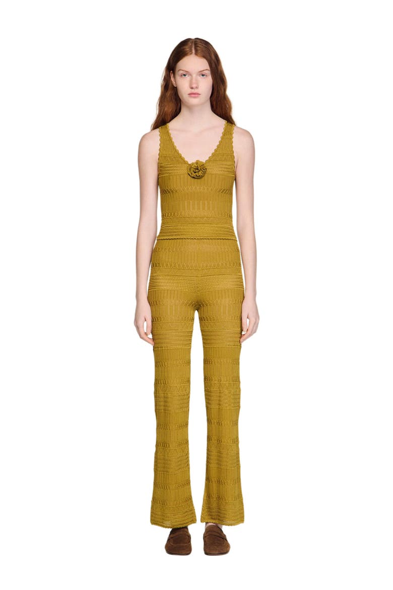 Floral pointelle knit top, Alternate, color, Olive
