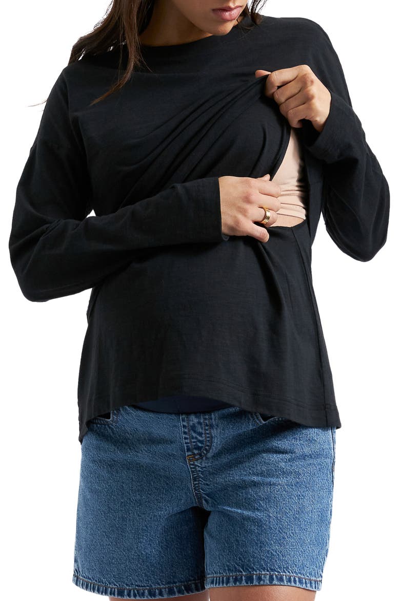 Claud Long Sleeve Nursing Top, Alternate, color, BLACK