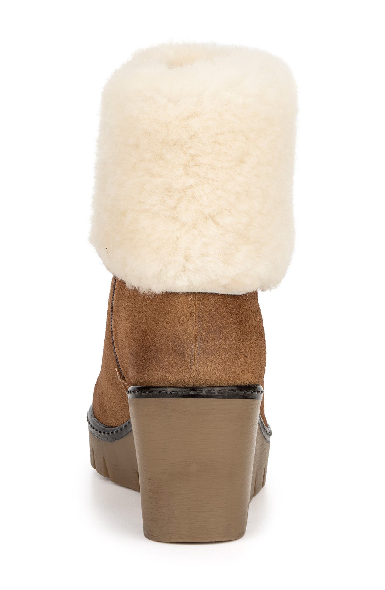 Poppy Faux Fur Lined Suede Wedge Bootie, Alternate, color, TAN