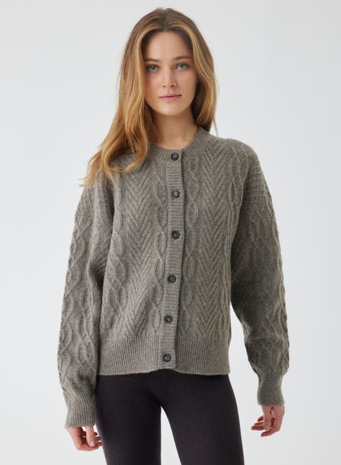 Yak Wool Cable Long Sleeve Crewneck Cardigan