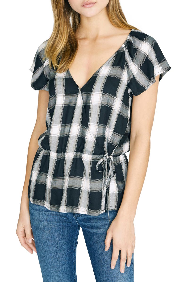 Sanctuary Sunstone Plaid Faux Wrap Blouse, Main, color,