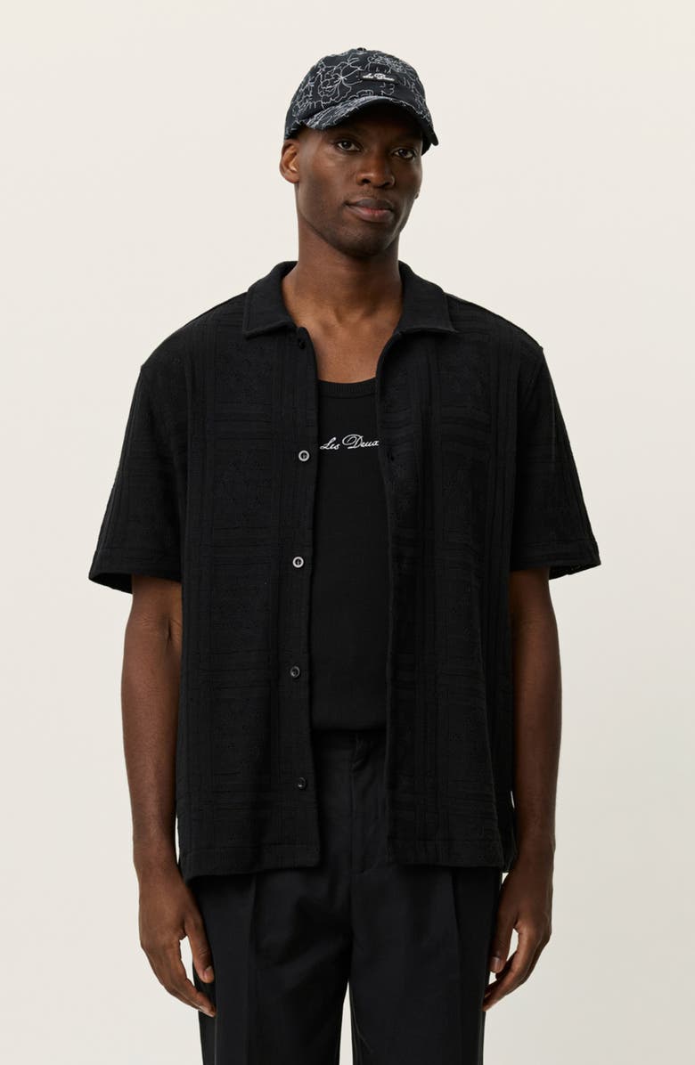 Les Deux Hector Cotton Blend Pointelle Short Sleeve Shirt, Alternate, color, Black