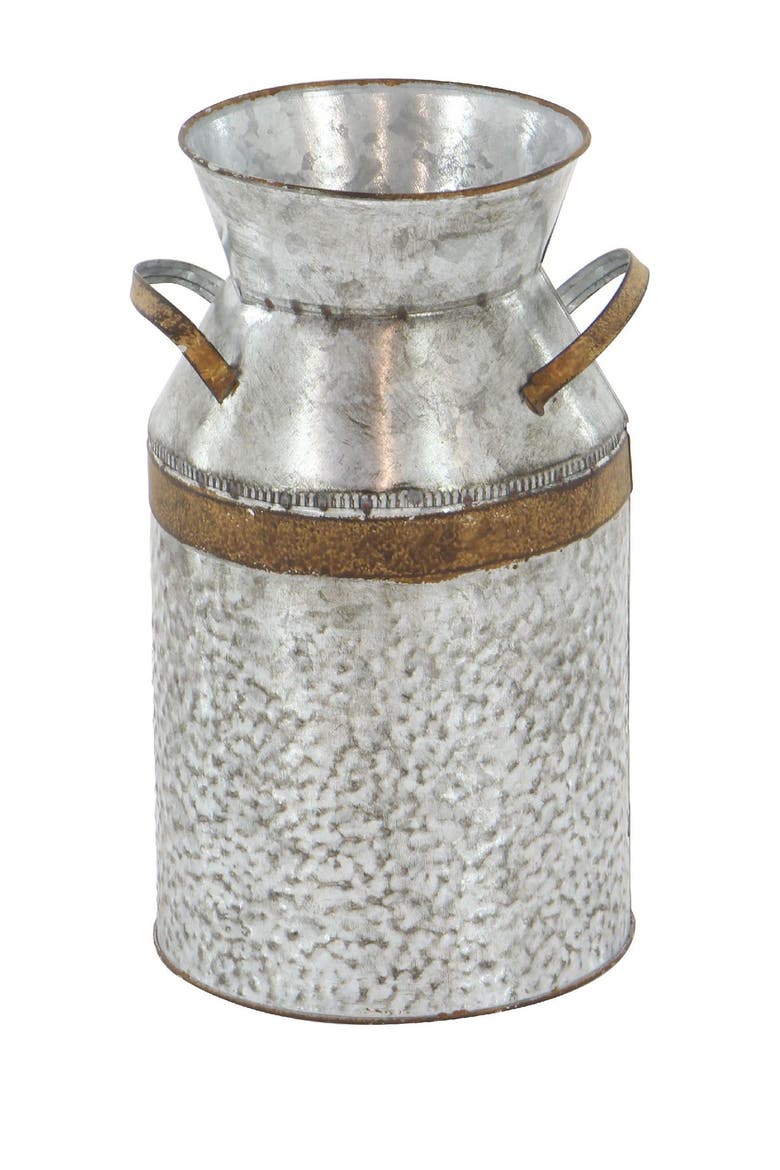 Gray Metal Milk Can Decorative Jar, Main, color, GREY