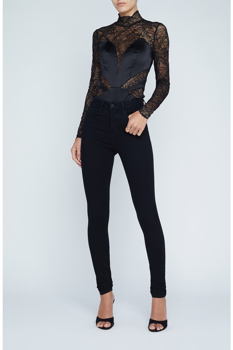 Spritz Lace Bodysuit, Alternate, color, BLACK