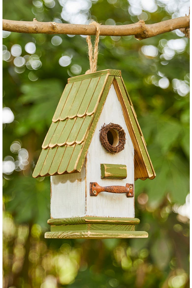 Rustic Garden Distressed Solid Wood Decorative Bird House, Alternate, color, Bright Green