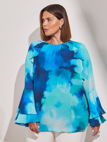 Live Unlimited Long Sleeve Floral Printed Frill Blouse