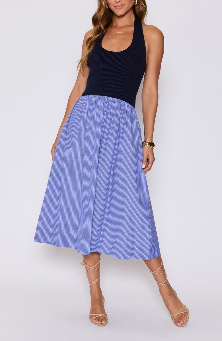 VICI Collection Piper Mixed Media Midi Halter Dress, Main, color, Navy