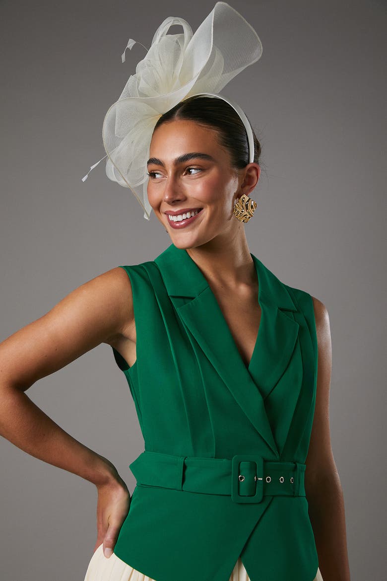Sleeveless Crepe Pleated Midi Dress, Alternate, color, Green