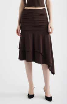 Gresca Ruched Asymmetric Hem Skirt