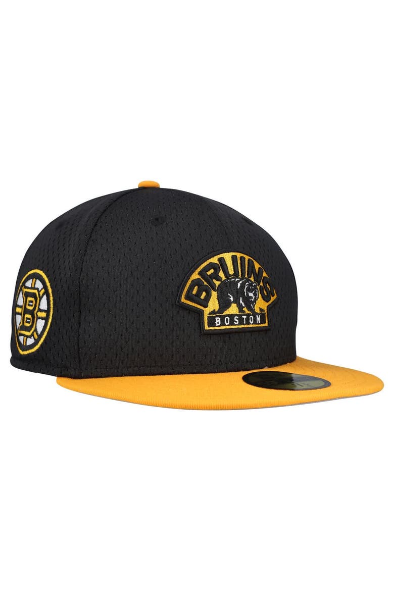 Men's New Era Black/Gold Boston Bruins Mesh Crown Two-Tone 59FIFTY Fitted Hat, Main, color, Black